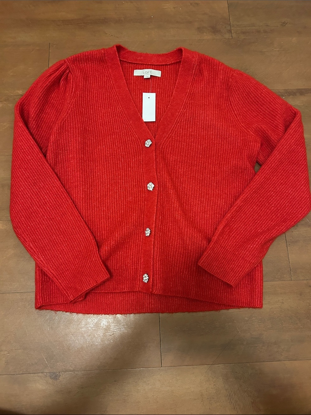 LOFT Bright Red V-Neck Button Cardigan Sweater